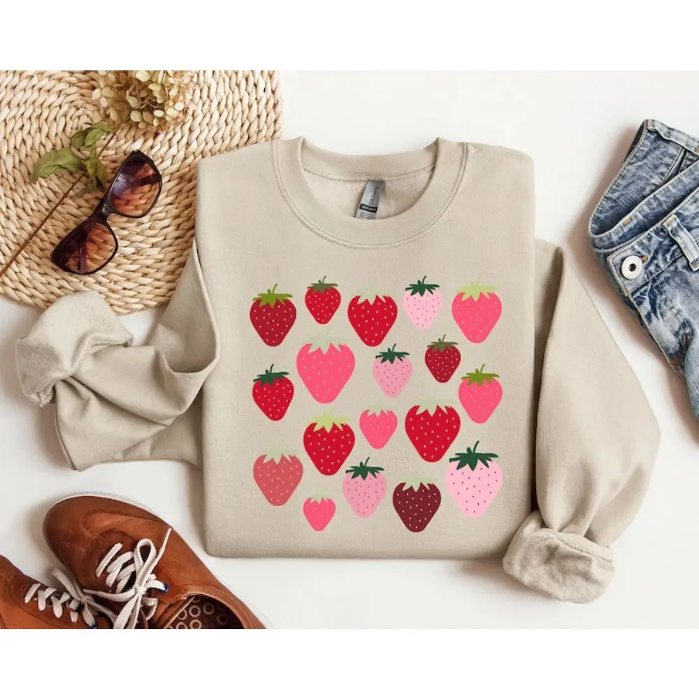 Coquett Aesthetic Sweatshirt New Simple Jumper O-neck Basic Pullover Fashion Sweatshirt Youth Women Cute Strawberry Clothes