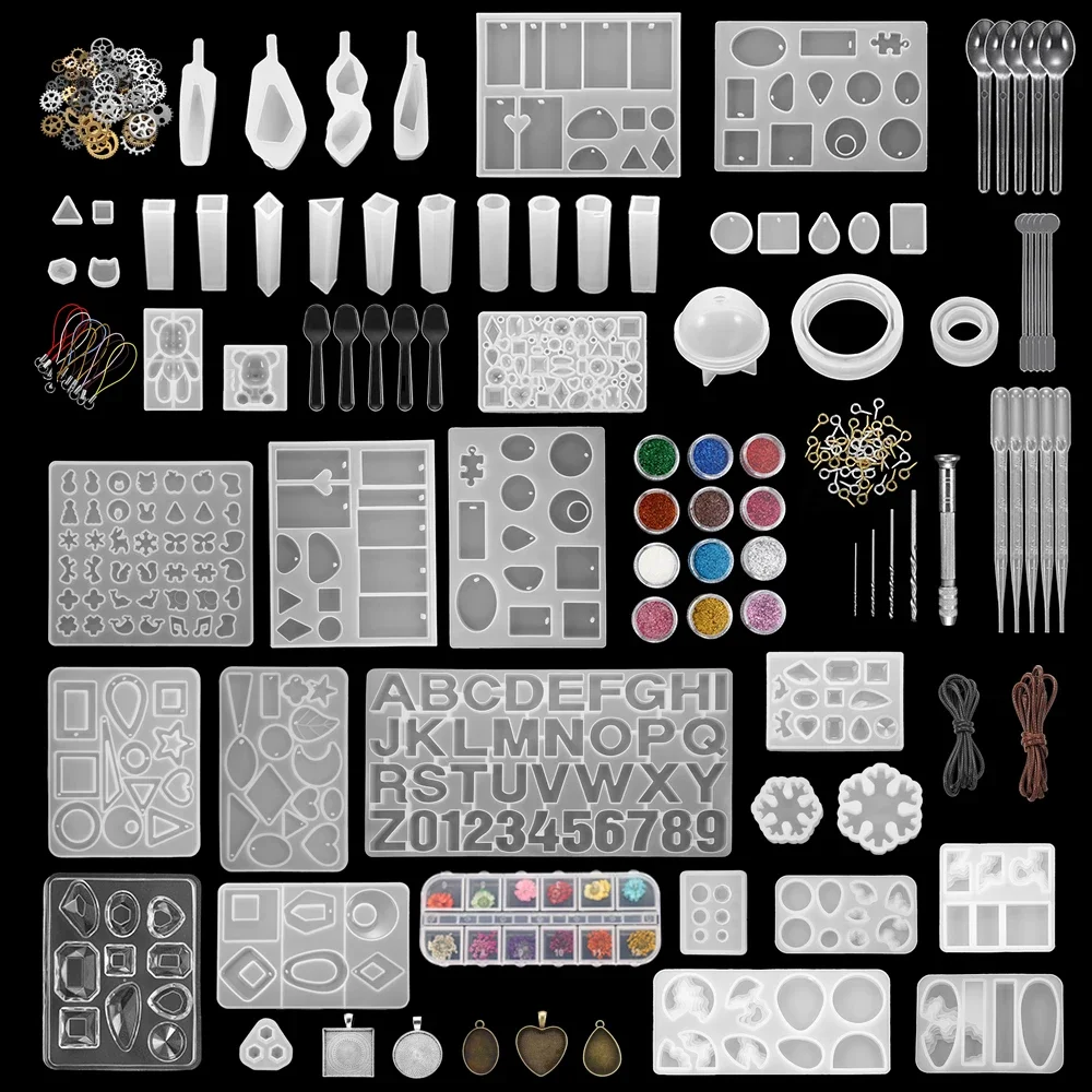 Harzformen, Silikon-Sets mit Epoxidharz-Zubehör, getrocknete Blumen, funkelndes Pulver, DIY-Halskette, Ohrringe, Anhänger, Schmuckherstellung – Detail 1