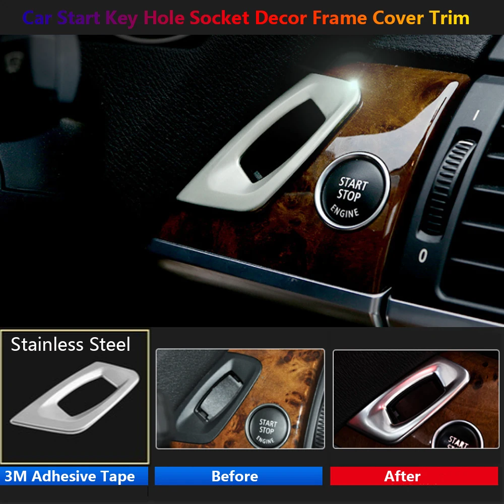 스테인레스 스틸 자동차 시동 키 구멍 소켓 프레임 커버 트림, BMW X5 X6 E70 E71 E72 인테리어 장식 액세서리