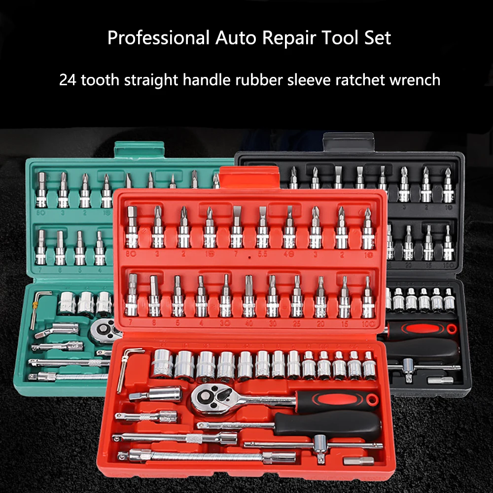 

46pcs Professional Auto Repair Toolbox Kit Socket Wrench Ratchet Combination Complete Set of Multifunctional Tools and Accessory