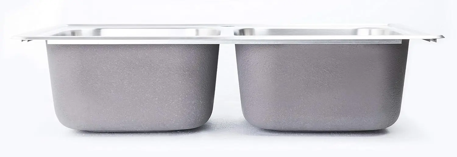 33x19 Kitchen Sink Drop in For Mobile Homes Stainless Steel Deep Double Bowl Sound Pads and Thermal Insulation Coating 3