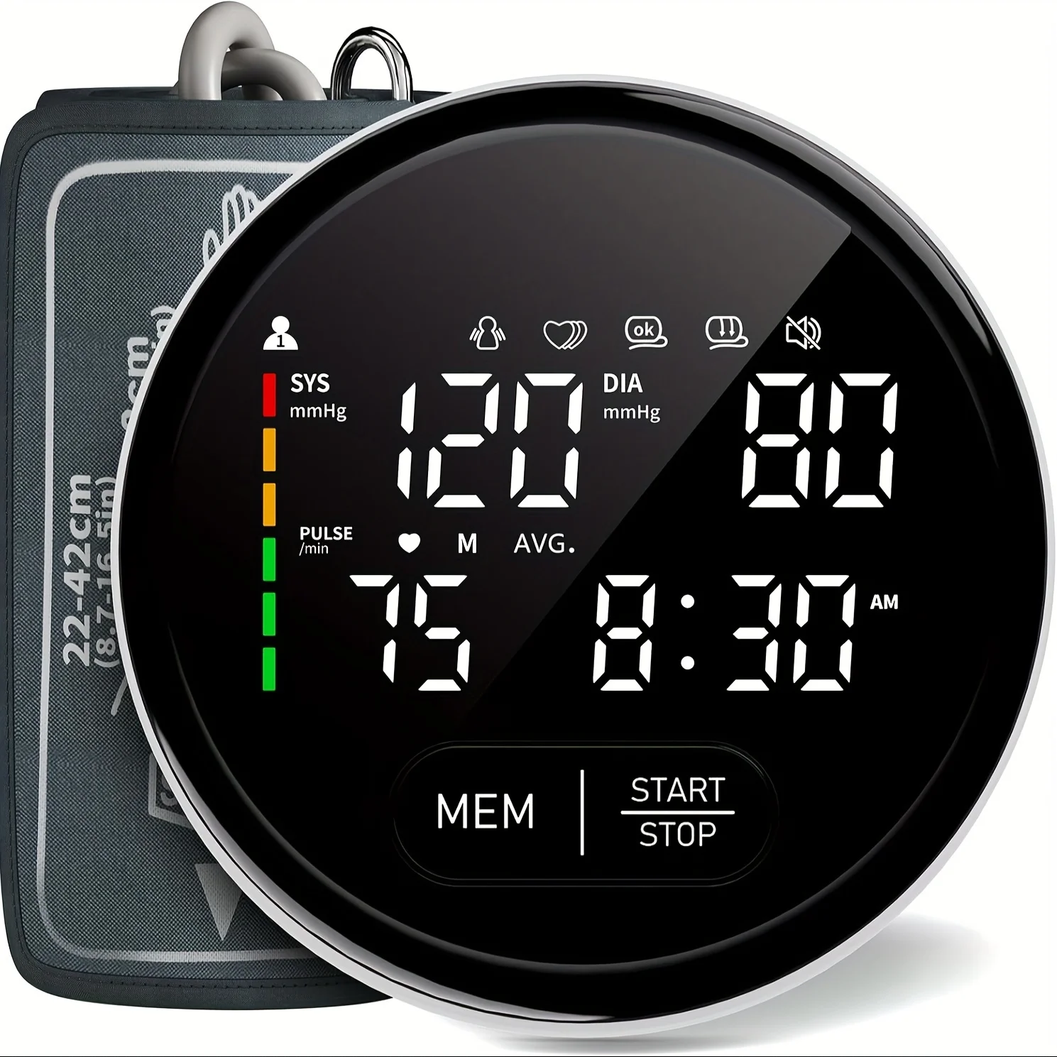 Round Digital Sphygmomanometer Adjustable CuffUpper Arm Automatic Sphygmomanometer Blood Pressure Monitor