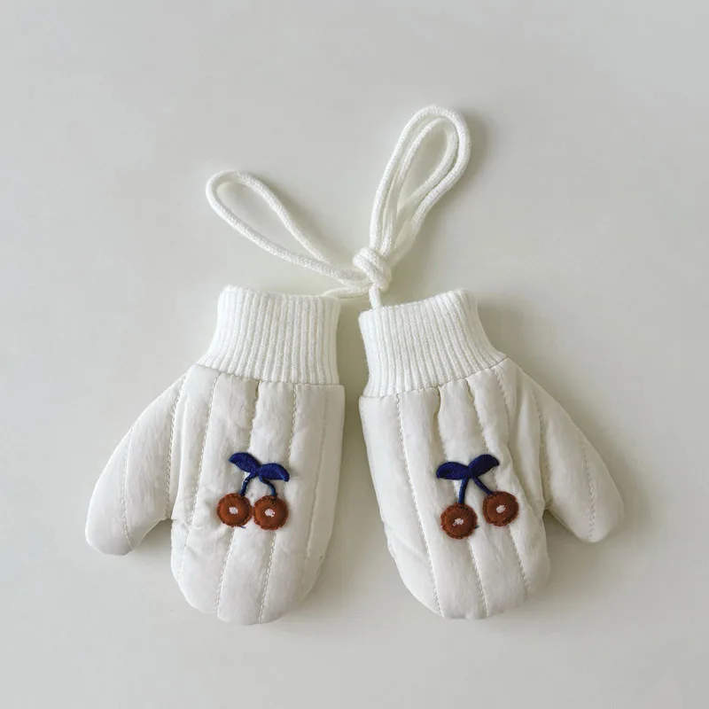 Korean Thick Cartoon Bear Hanging Neck Gloves Baby Winter Fingerless Gloves Cute Bunny Plush Warmer Mittens Boy Girl Kids Gifts