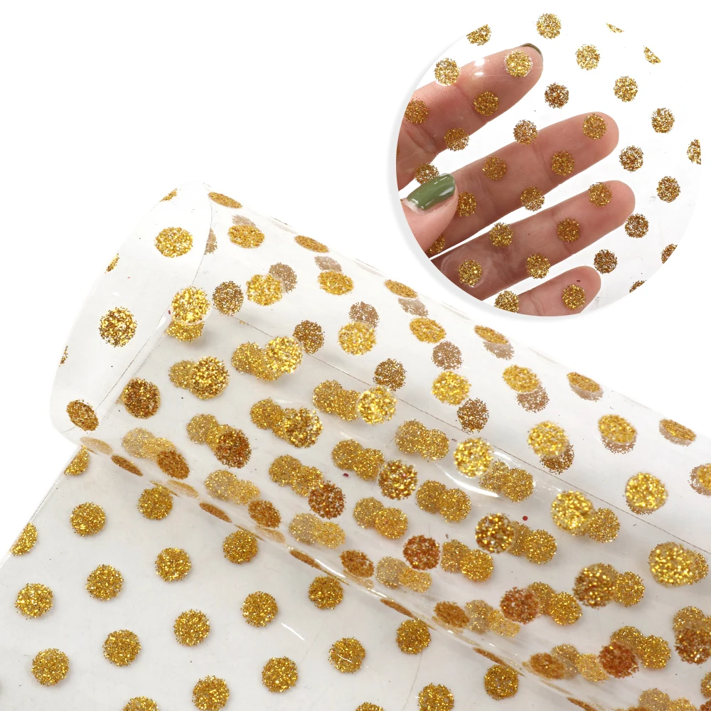 Faux Leather Sheets Dot Glitter Transparent Synthetic Leather Fabric 20x33cm For DIY Earrings Hair Bows Book Cover
