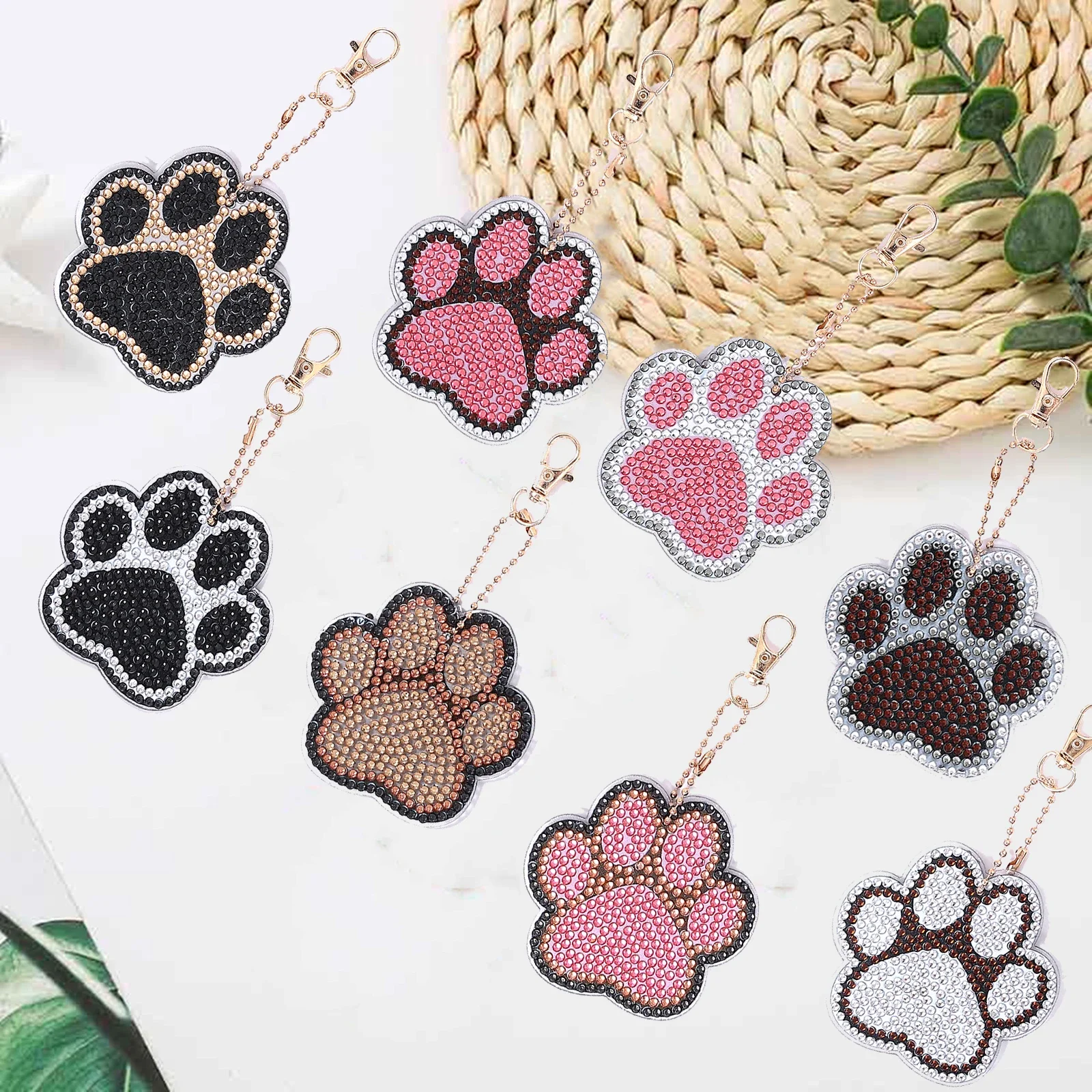 8Pcs/Set DIY Butterfly Diamond Painting Keychains Kits Double Sided Crystal Rhinestones Paw Diamond Art Keychains Adults