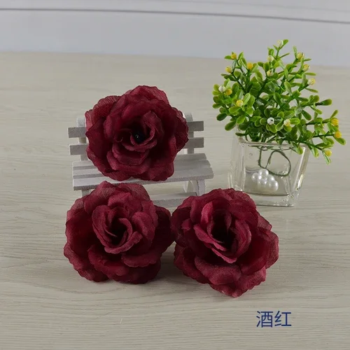 Set of 10 Red and Green Artificial Rose Flower Heads
