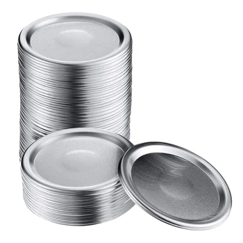 50 Pcs Wide Mouth 86 MM Jar Canning Lids, Reusable Leak Proof Split-Type Silver Lids With Silicone Seals Rings 1