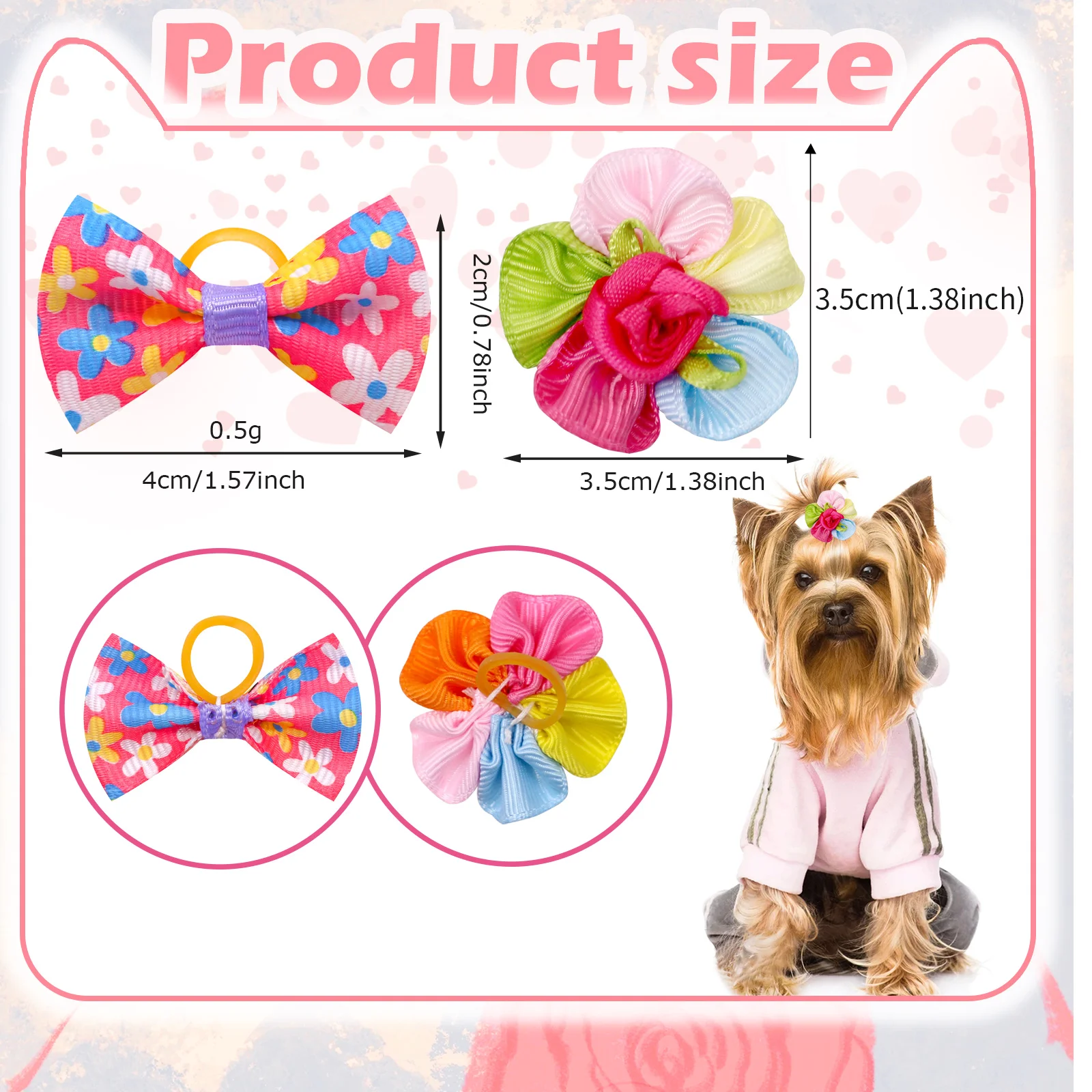 100PCS Pet Bowknots For Dogs and Cats Handmade Dog Bows With Rubber Bands Removable Dog Grooming Accessories Pet Supplies 3