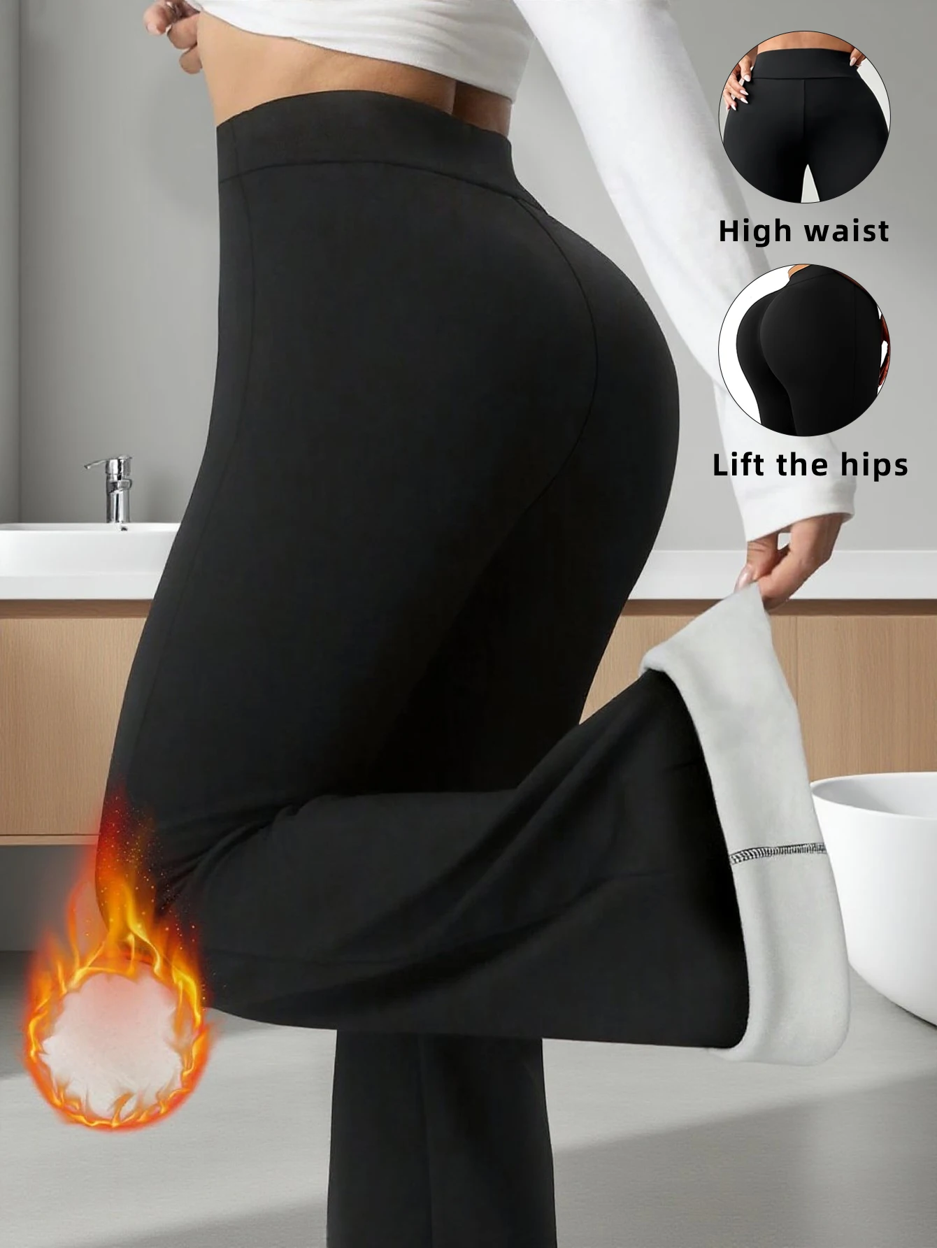 1 pair of women's warm wool lined flared pants, winter windproof leggings, cold weather outdoor cycling pants 5