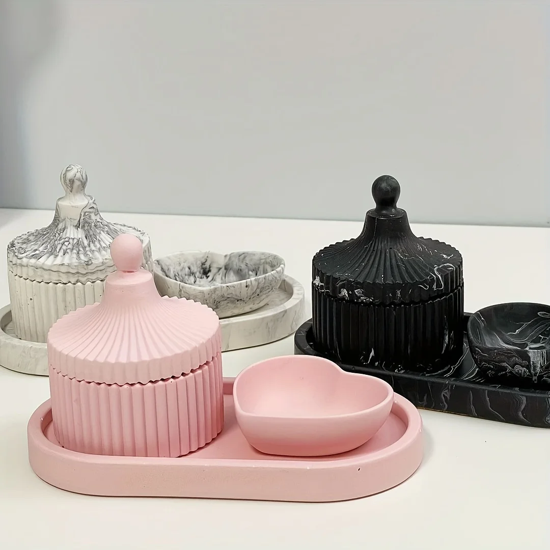 콘크리트 스트라이프 저장 탱크 실리콘 몰드 DIY 하트 모양의 디스크 타원형 트레이 석고 시멘트 수지 몰드