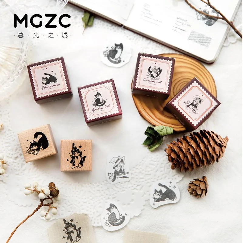 Kawaii Wood Rubber Stamps Cat Design for DIY Crafting Scrapbook Painting Letters Diary Card Making wooden stamps alphabet stamps decorative stamps