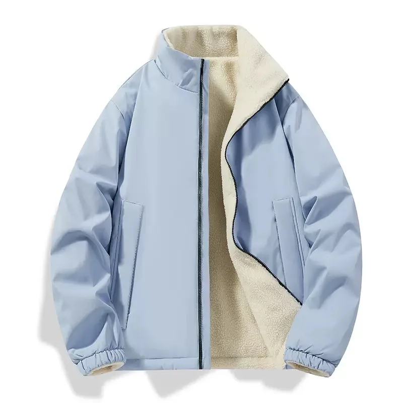 Winter new fashion solid color fleece-lined thickened warm windproof cotton jacket men's casual loose sports plus size coat