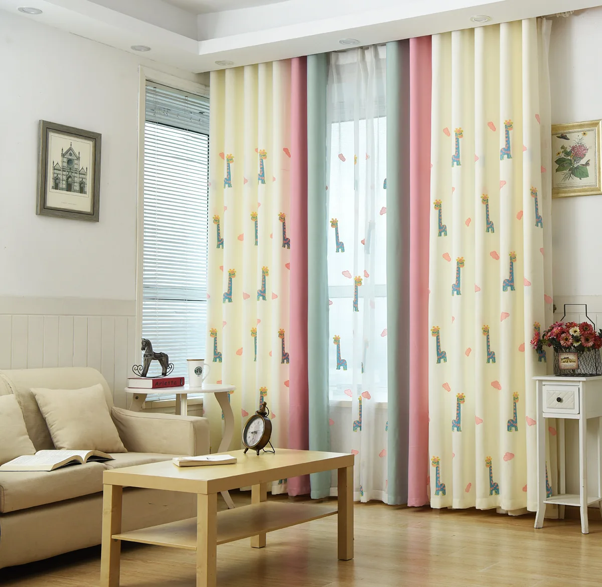 

Korean Style Imitation Linen Children's Room Girl Boy Cartoon Giraffe Curtains for Living Dining Room Bedroom
