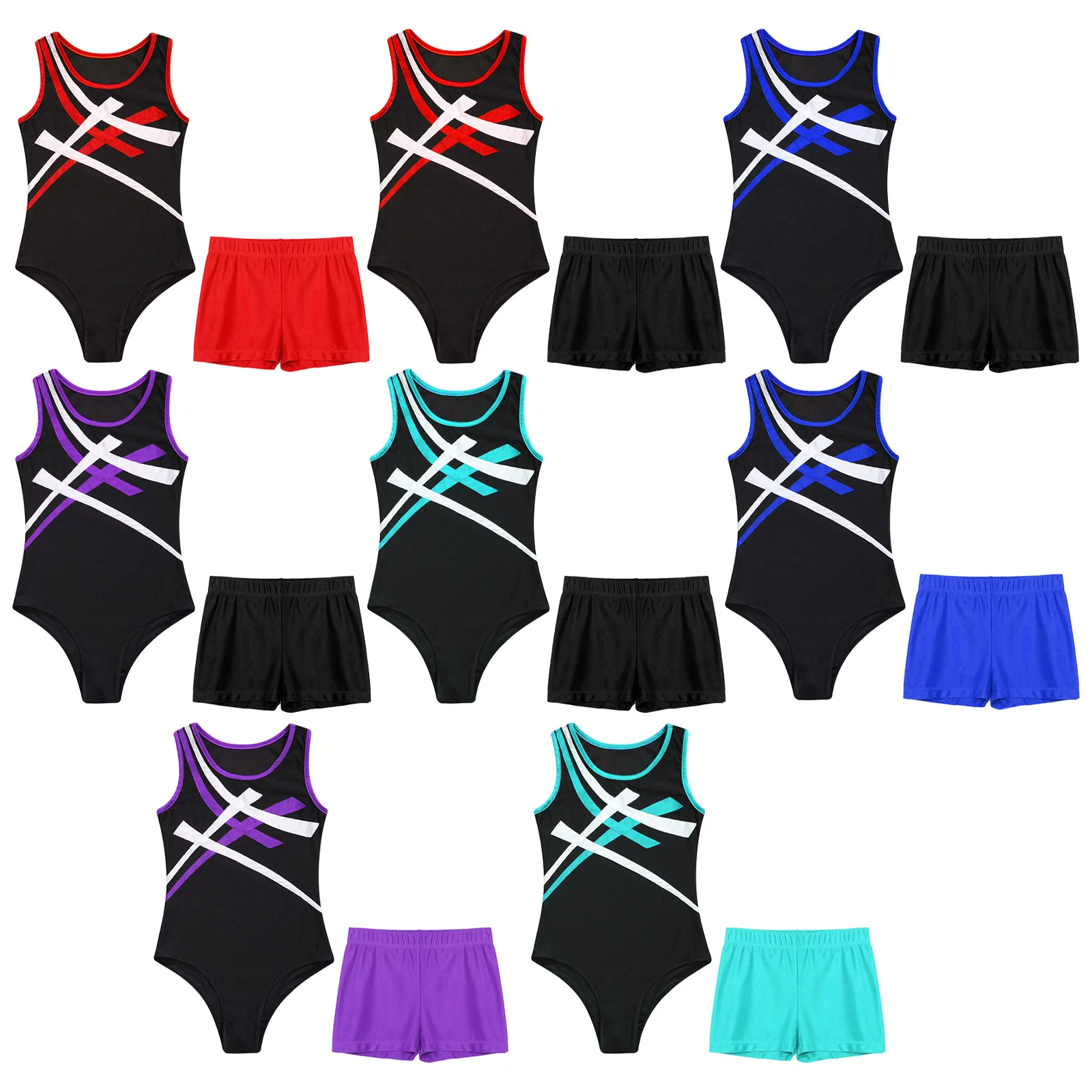 Kids Boys Gymnastics Leotard with Shorts Set Ballet Dance Bodysuit Tank Unitard Training Activewear Gym Yoga Workout Costume