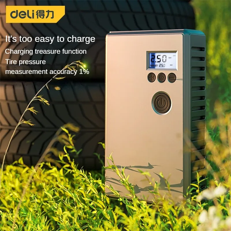 Deli 60W Car Air Pump Wireless Electric Car Tire Inflatable Pump Portable Air Compressor for Tires Digital Auto Tire Inflator deli riding tire pump bicycle electric car electric motorcycle basketball football universal household high pressure portable