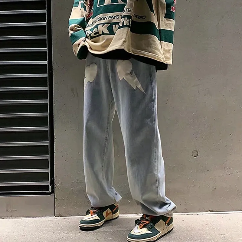 Oversize Jeans Men Trousers Harajuku Elastic Waist Straight Leg Loose Denim Pants Women Patch Graphic  Pantalones Hombre Y2k 3xl