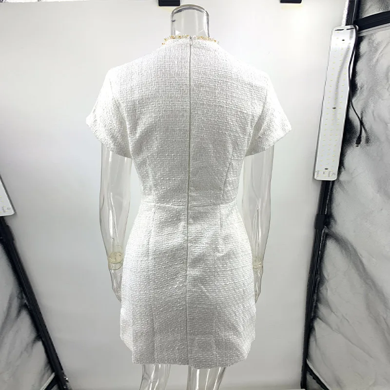 Elegant Tweed Mini Dress Women Square Collar Long Sleeve Shoulder Pads Dresses Female Autumn Lady HighStreet Robes
