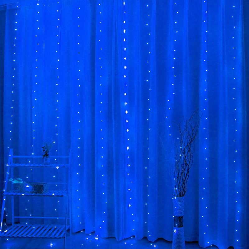 thumbnail image 1 of Cadena de luces LED para cortina con control remoto, enchufe USB, luces para fiestas, bodas, dormitorios, decoración navideña estética, 1 of 5