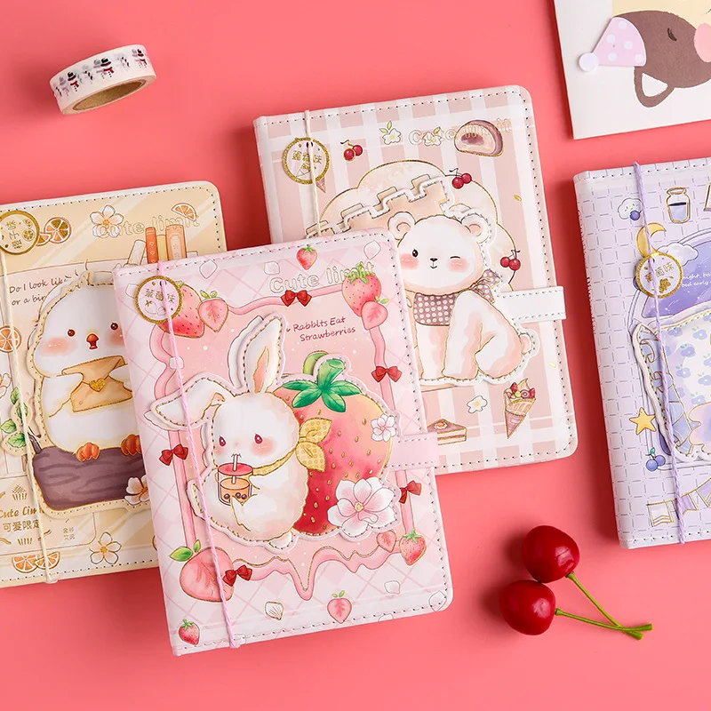 

Cute Animal Magnetic Button Notebook Kawaii Color Pages Illustration Student Planner Agenda Notepad PU Leather Diary Book
