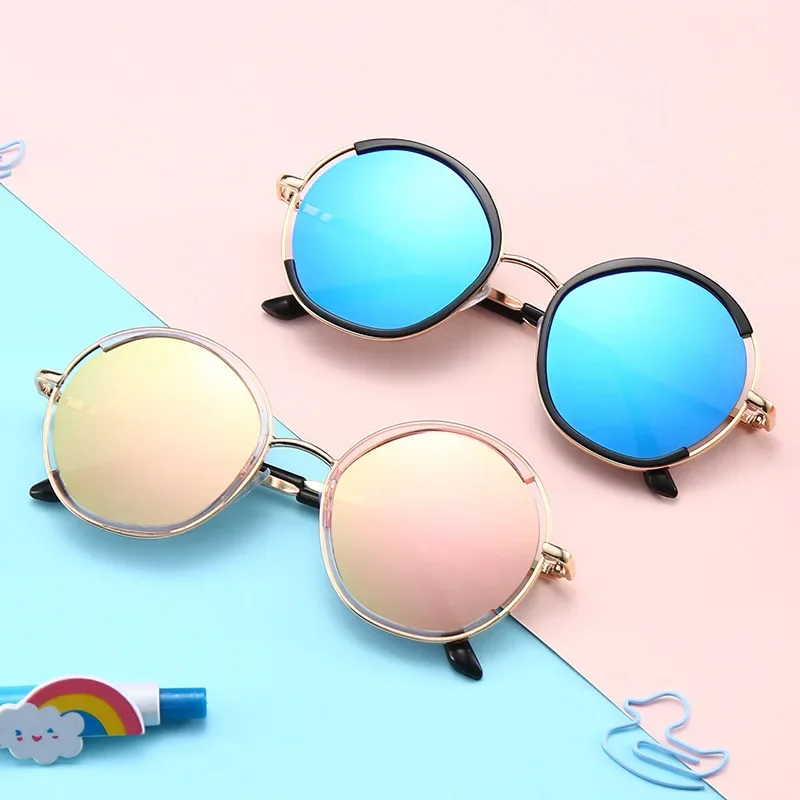 

New Fashion Children's Sunglasses Round Frame Everything Pairs Glasses Sunscreen Metal Frame Sunglasses UV400