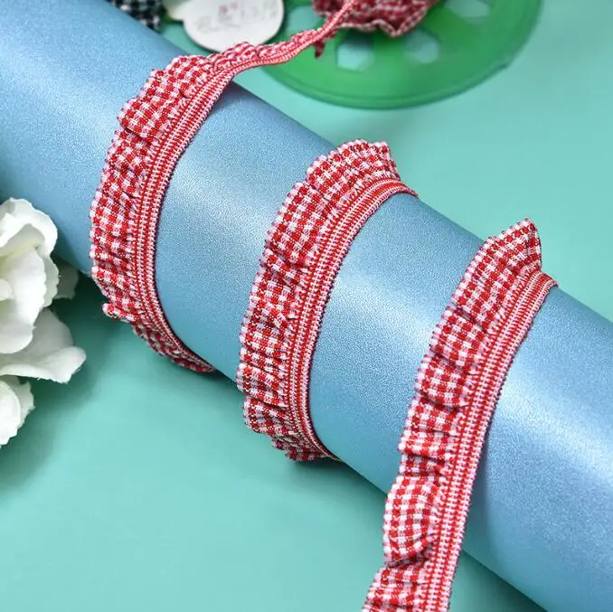 5 Meters/lot Polyester Grid Cloth Curtain Sofa Decor Lace Trims Plaid Ruffle Elastic Lace For Sewing Craft