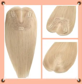Straight 100% Remy Human Hair Toppers Blonde Lace Base Toppers for Women Clips In Hair Extensions Hairpieces Human Hair Topper