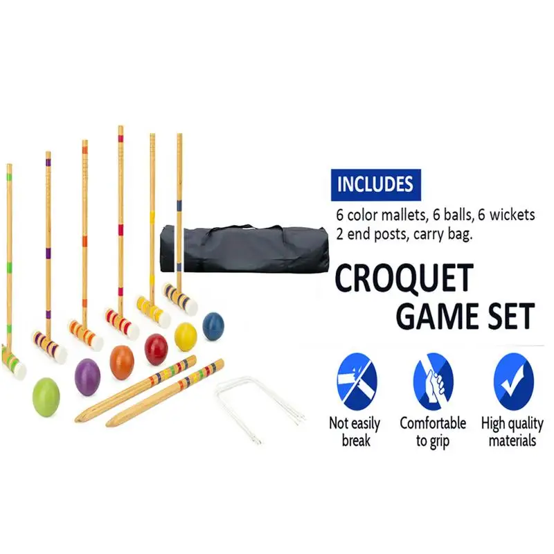 Croquet Set For Adults Funny Ball Games With Balls And Carrying Bag Portable Wooden Sports Set Reusable Wooden Bowling Kit For
