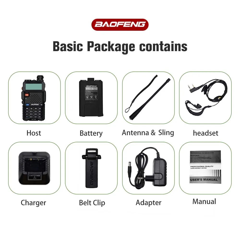 Walkie Takie Baofeng UV-5R 5W True High Power Ham Radio Long Range 10km FM Portable UV5R Dual Band Two Way Radio Comunicador 6