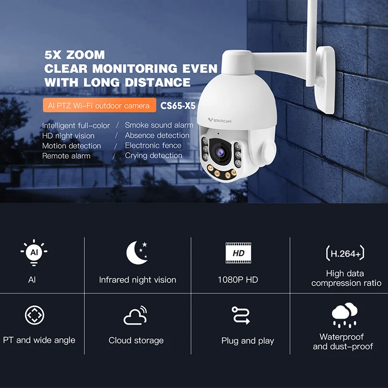 

Vstarcam телефон, 3 Мп, Wi-Fi, IP-камера, уличный 5-кратный оптический зум, обнаружение человека, цветное ночное видение, камера видеонаблюдения, двухстороннее аудио
