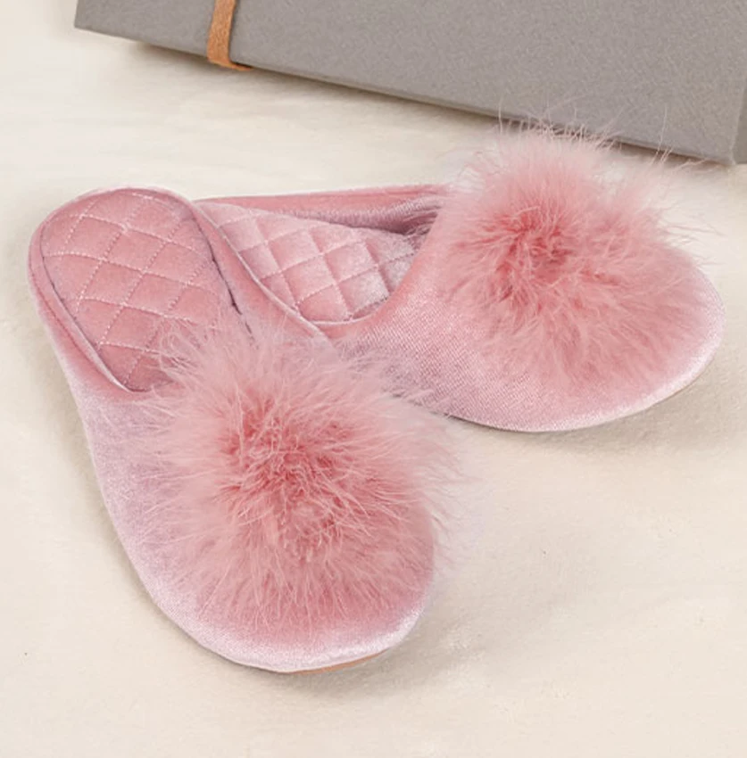 Pallene Winter Fluffy Fur Slippers For Women Soft Fuzzy Feather Slippers Indoor Bedroom Shoes Sexy Memory Foam House Flat Shoes