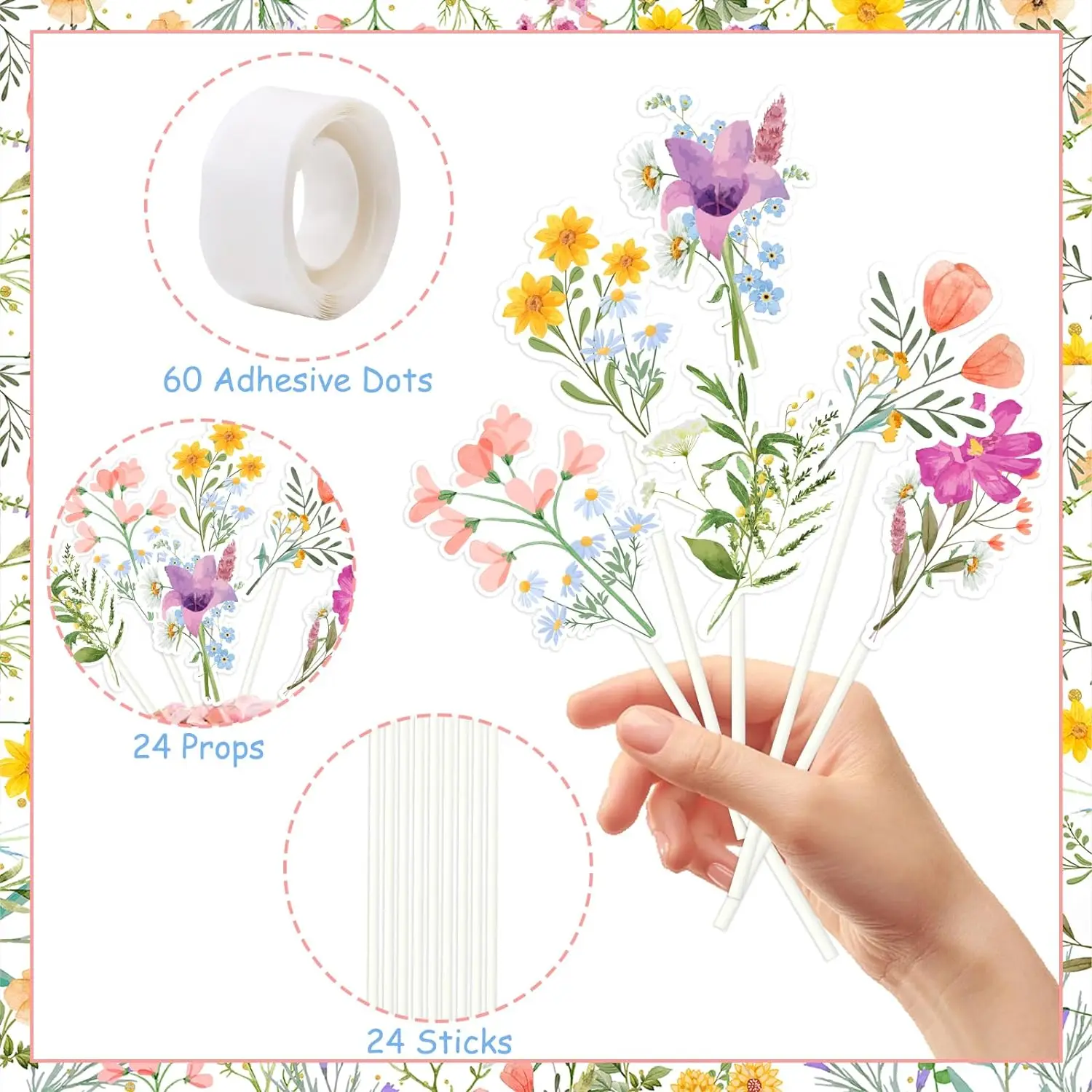 Wildflower Honeycomb Centerpieces - 9 Piece Spring Floral Decor Set For Baby Showers & Parties