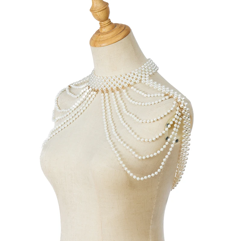Body chain Luxury multi-layer Necklace Retro Pearl Chest Chain Sexy women's long shoulder chain jewelry
