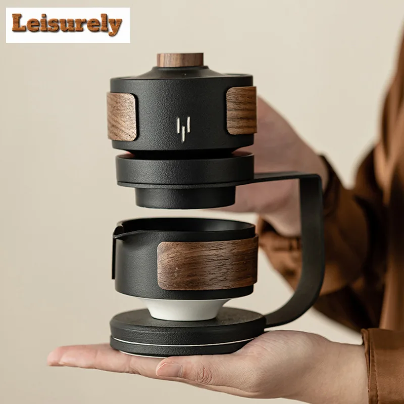 Zen Black Ceramic Tea Set Water Diversion Rotating Cover Bowl Kit Automatic Tea Maker Lazy Anti Scalding Kungfu Teapot Drinking