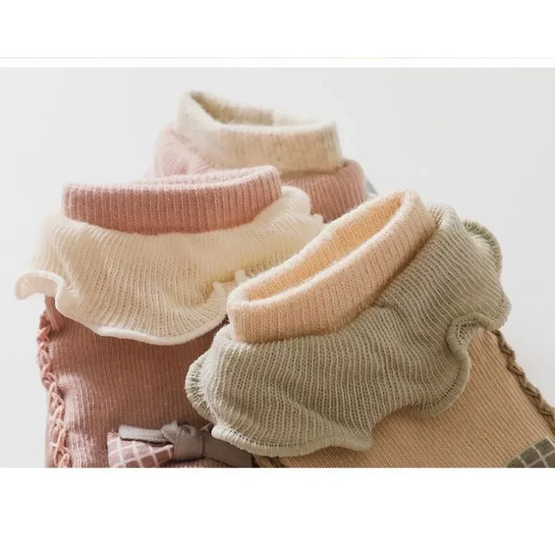 0-30Months Baby Socks Shoes Ruffled Edge Bow Baby Girls Spring Autumn Indoor Anti Slip Soft Sole Princess Flooring Sock Shoes 6