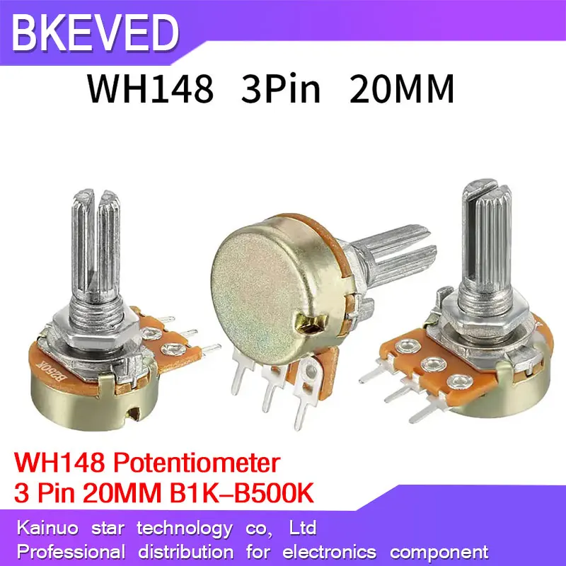 WH148 3Pin 15mm Shaft Amplifier Dual Stereo Potentiometer 1K 2K 5K 10K 50K 100K 500K 5pcs
