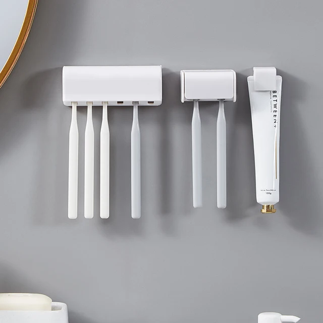 Punch-free Wall-mounted Toothbrush Holder Toothpaste Holder Toothpaste Storage Rack Bath Organizer Bathroom Accessories 4