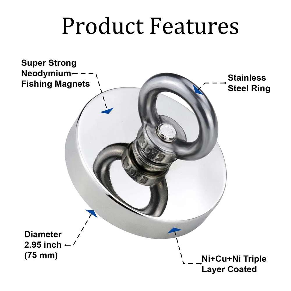 Fishing Magnets Neodymium Magnets Super Strong Neodymium Fishing Magnet Hook N52 with Countersunk Hole Eyebolt 20-60mm