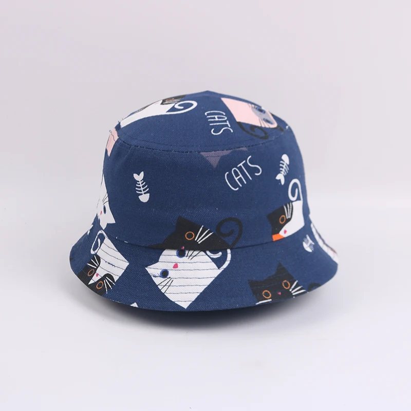 3-6 Years New Kids Summer Hat Animal Car Picture Cotton Linen Bucket Hat for Girls Boys Panama Fold