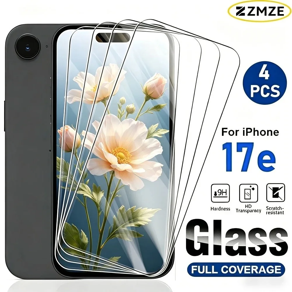 Lot de 4 protections d'écran ultra-claires en verre trempé pour iPhone 17e, 15, 16, 17 Pro Max, 16e Air, et iPhone 15, 14 Plus, 14, 13, 12, 11 Pro