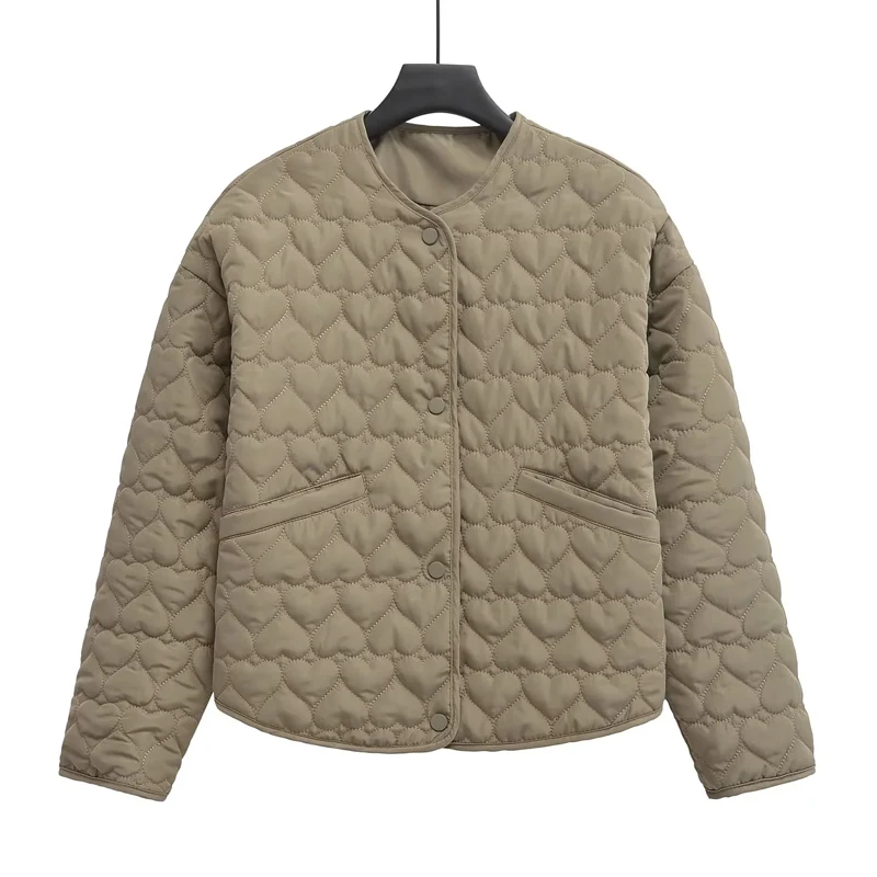 TRAF Womens Coats Winter Solid Parkas Autumn Heart Padded Jacket Long Sleeve Quilted Jacket Woman Lightweight Padding Outerwears 2