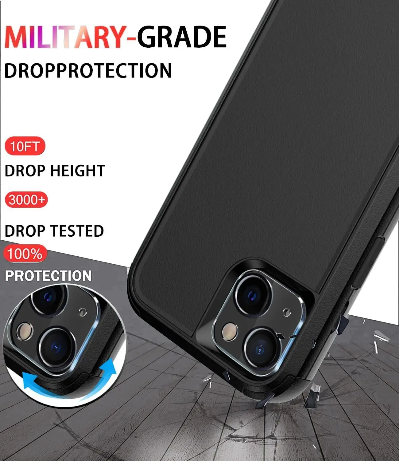 Capa Preta à Prova de Choque Defender Armor Tampa com Clipe de Cinto Lente de Tela Vidro Temperado Iphone 11 Iphone 15 Pro Max Iphone 12 Iphone 13 Mini Iphone 14 Plus - Image 5
