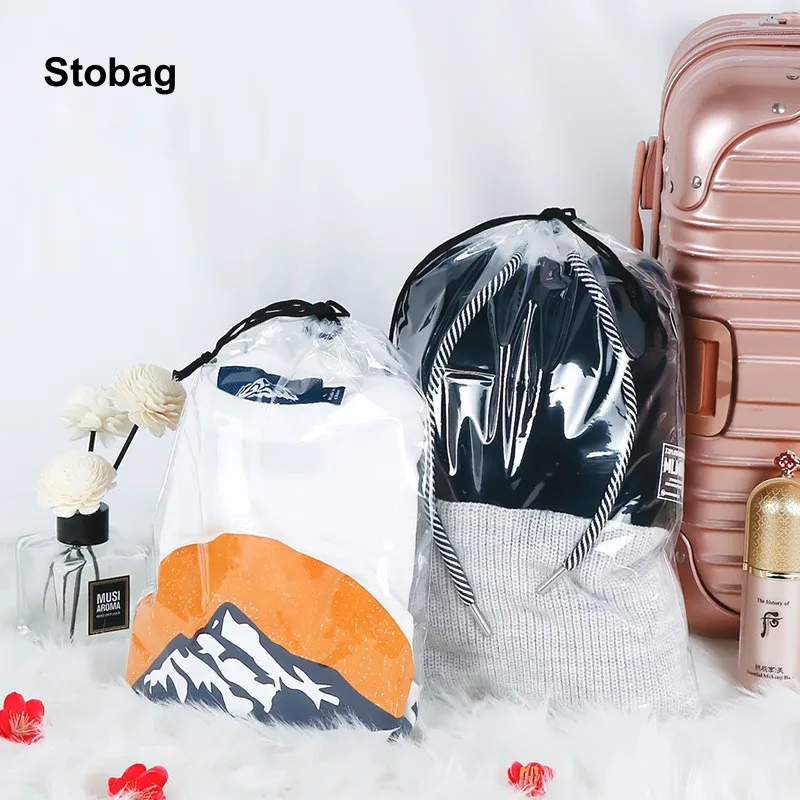 

StoBag 50pcs Transparent Drawstring Bags Clear Clothes Shoes Packaging Storage Travel Pocket Organizer Waterproof Pouches Logo