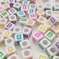 Diy Letter Beads Square Shape Bead Acrylic 6mm Single Colorful Alphabet Beads Women for Jewelry Making Bracelet Necklace 100pcs 3