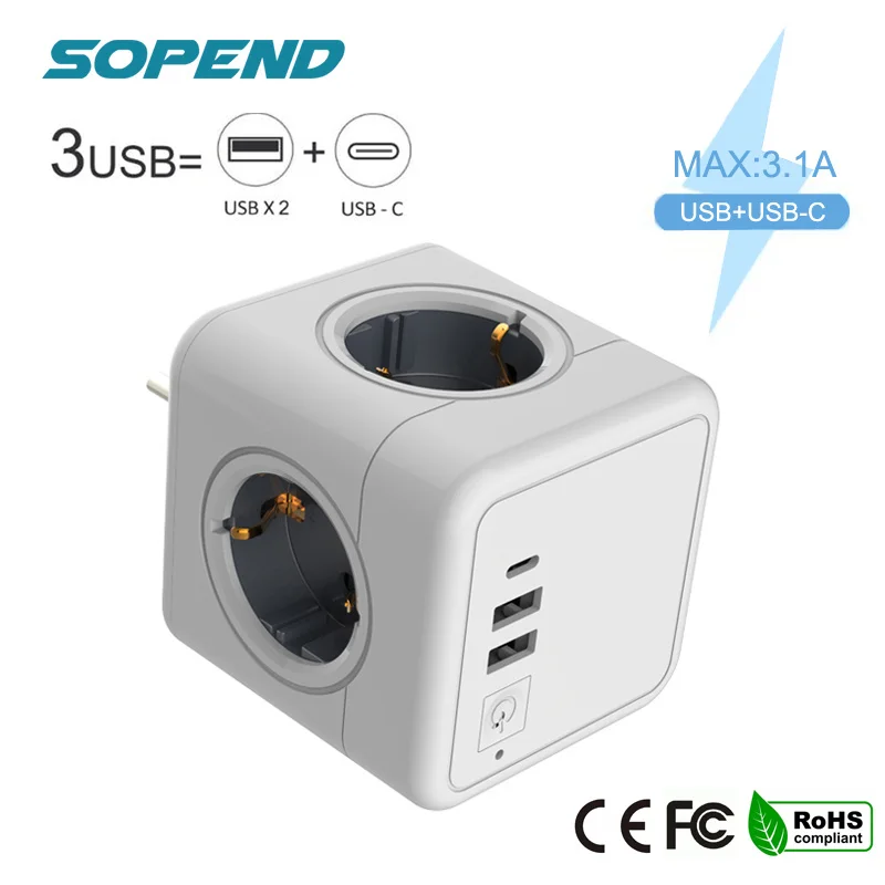 Sopend regleta de alimentación de pared, Enchufe ladrón múltiple con 4 ...