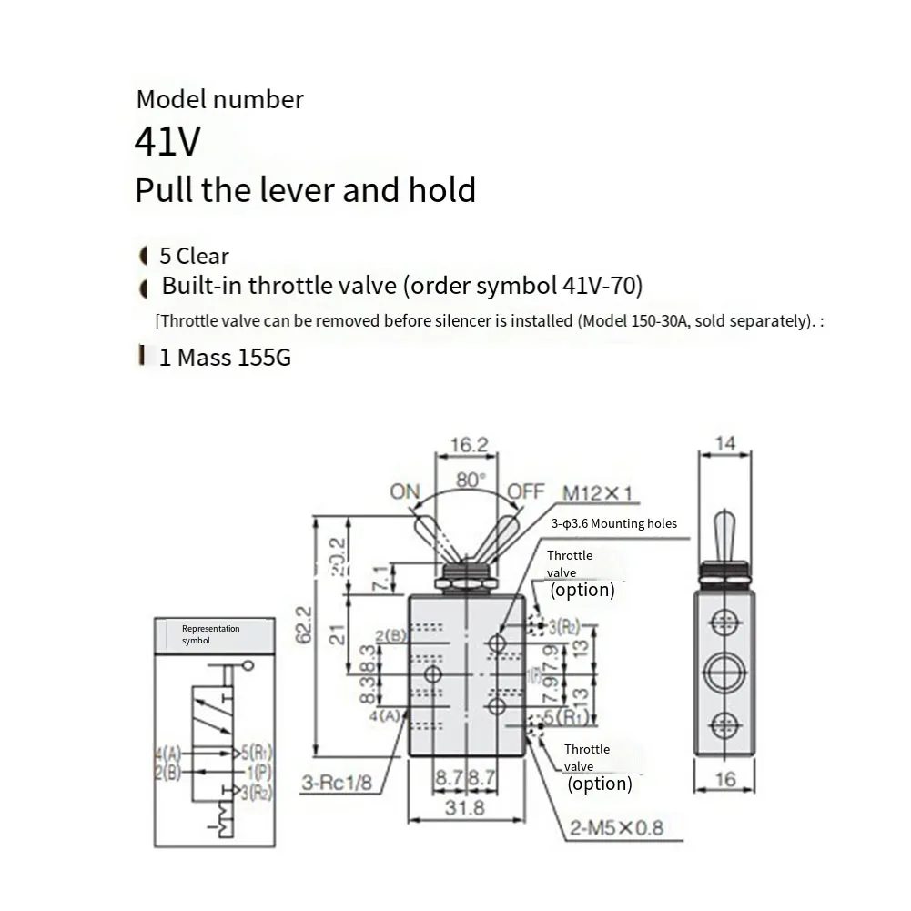 TAC2-41V Pneumatic Valve 2 Position 5Way 1/8 Mechanical Valve With 6mm Connector Pneumatic Mechanical Switch Manifolds