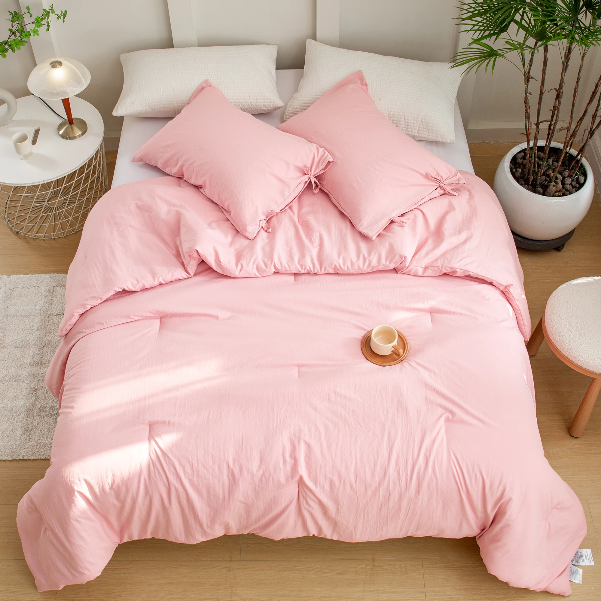 

Ultra-Soft Queen Size Comforter Sets, Comfy Washed Poly cotton 3 Piece Comfort Fluffy, Lightweight but Warm All Season