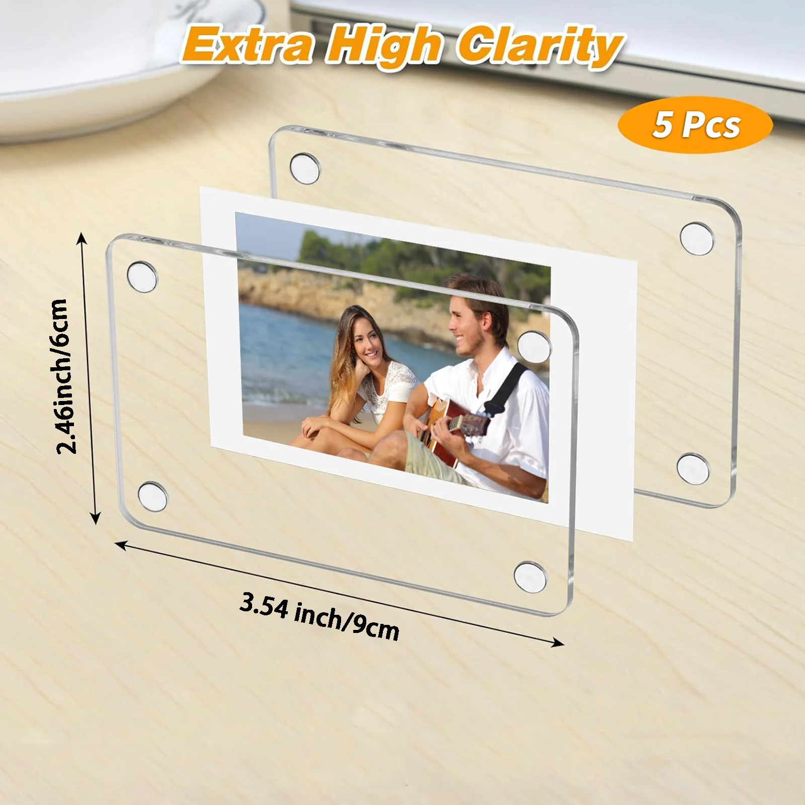 5 Packs Acrylic Fridge Magnetic Instax Frame 2.46x3.54 Inch Magnet Frame Refrigerator Double Sided Mini Picture Frames
