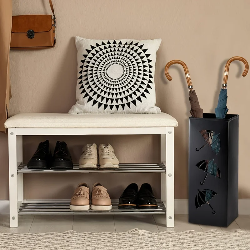 Umbrella Holder Bohemian Style Black Metal Umbrella Stand Free-Standing Durable Storage for Home Office Hotel Decor