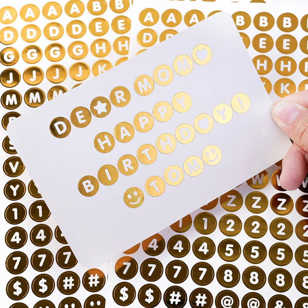 Removable 0.5Inch Gold Letter Number Stickers-2Sheets Round Alphabet Decals for DIY Scrapbook,Graduation Cups,Mugs,Stationery