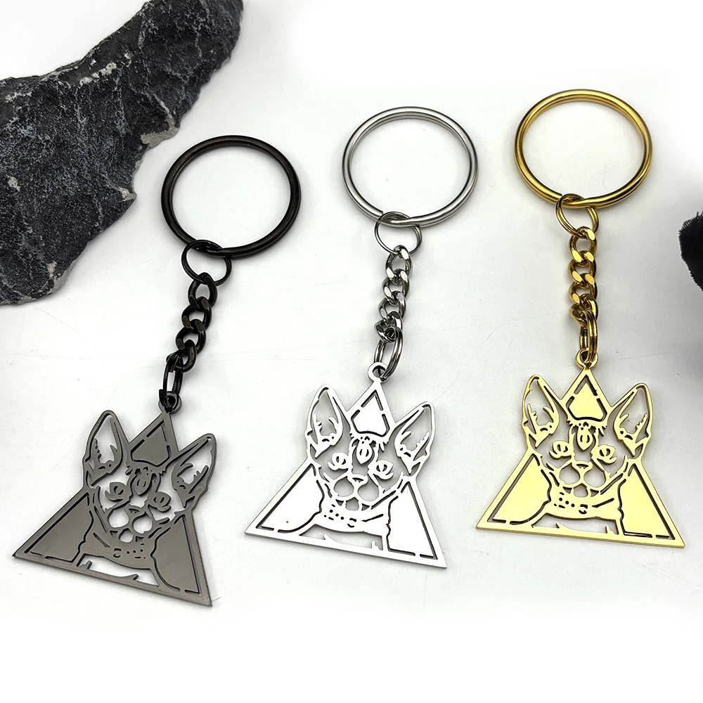 Ägypten Sphinx Haarlose Katze Schlüsselanhänger Frauen Männer Edelstahl Silber Farbe Gothic Dreieck Ägyptische Katze Schlüsselanhänger Schmuck Geschenke
